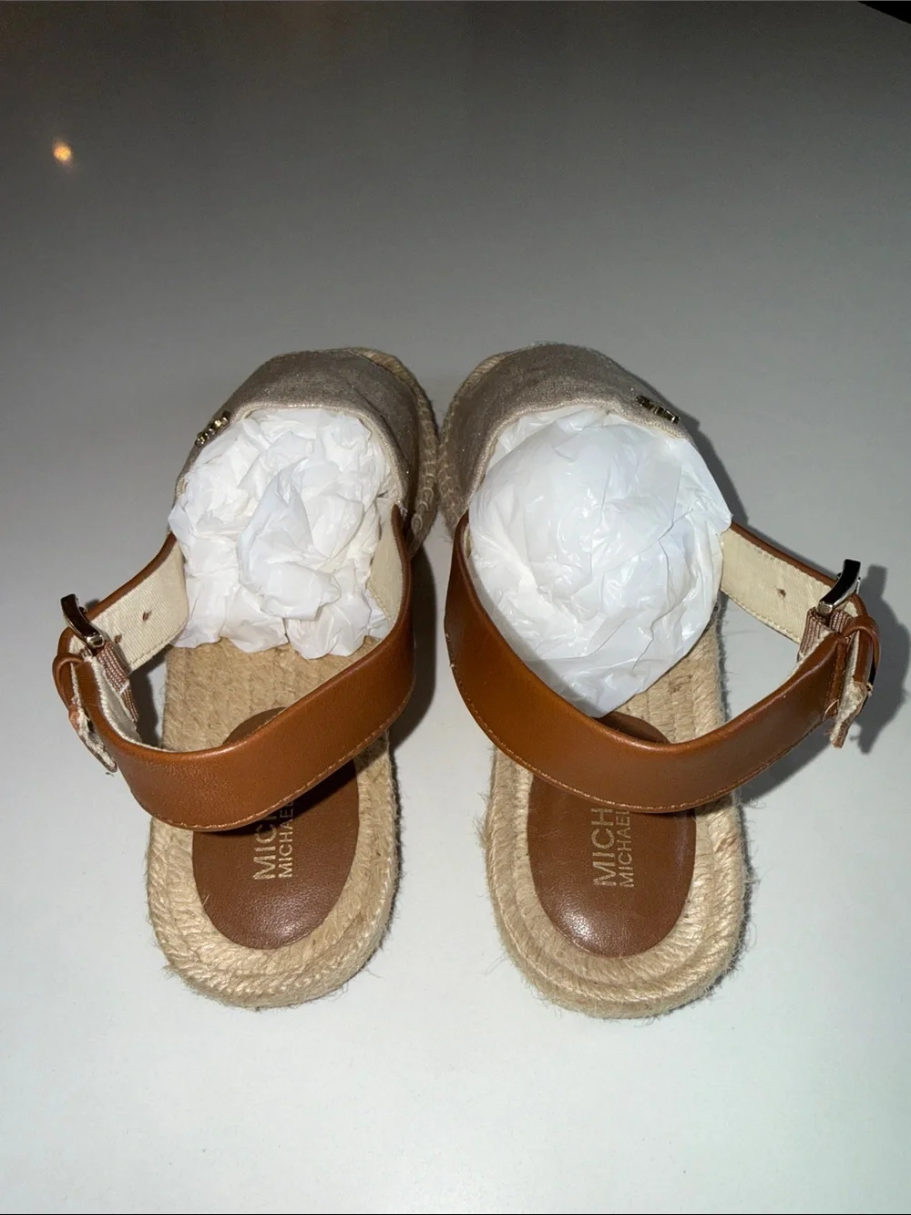 MICHAEL Michael Kors Fisher Metallic Gold Linen Espadrille Sandals | Size 6.5